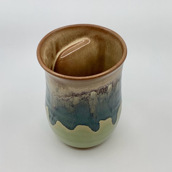 Neher Art Pottery Right Handwarmer Mug Green Blue Drip Glaze Clay In Motion 2016 - Picture 8 of 12